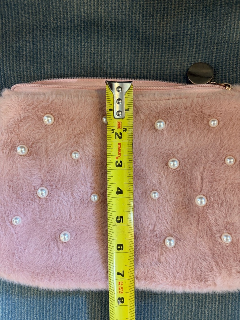 Faux Fur Pearl-Embellished Pink Wristlet Clutch - Picture 5 of 5
